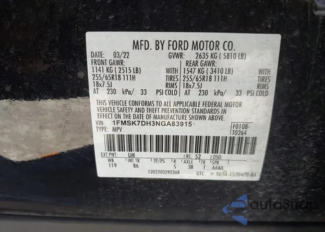 2022 Ford Explorer Xlt z USA, uszkodzony, nr VIN 1FMSK7DH3NGA83915